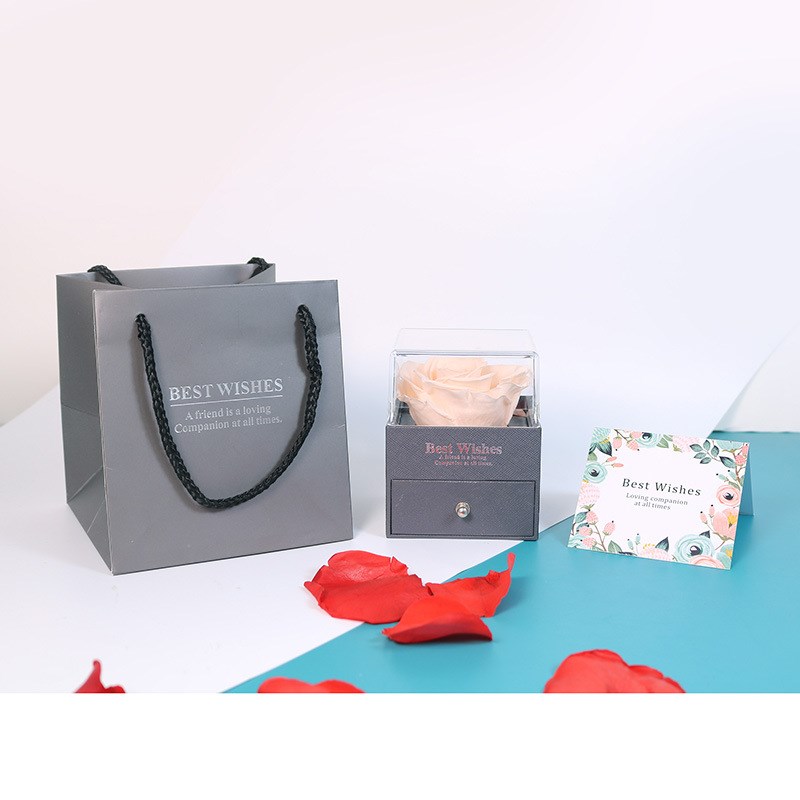 跨境永生花亚克力首饰盒单朵玫瑰花饰品礼盒抽Q屉式项链包装盒