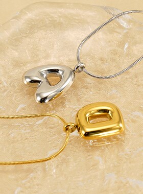 跨境欧美热销气泡26英文字母不锈钢F吊坠项链女小众简约百搭项链