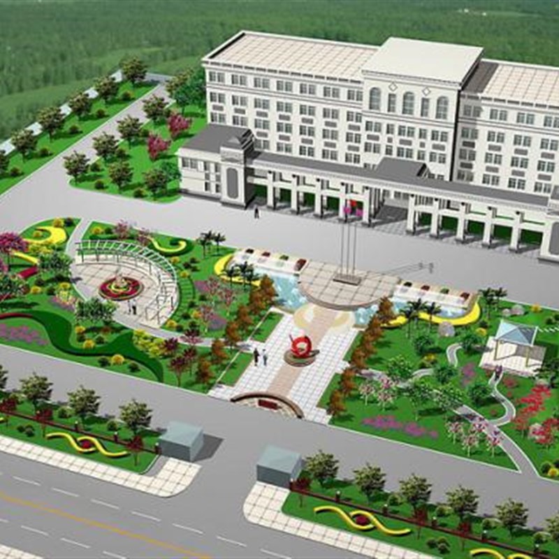 办公楼前绿化花园景观设计效果图 厂房绿化厂区绿化庭院绿化景观