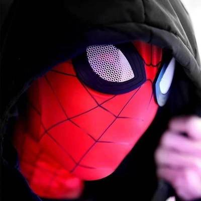 网红蜘蛛人帽子眼睛可动头套全脸头罩儿童平常心面具英雄远徵黑色