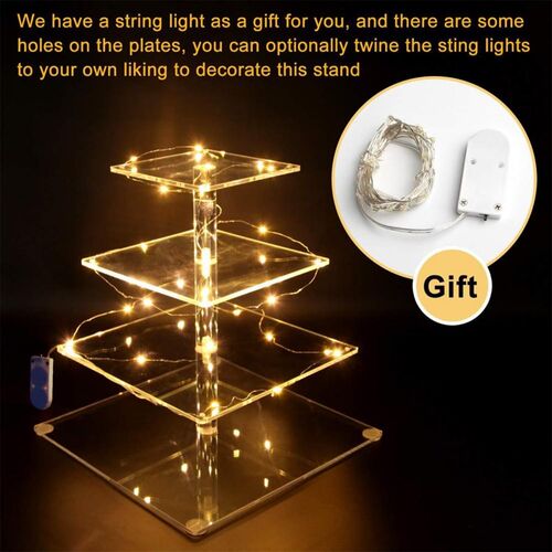 4 Tiers LED Light Cake Stand Acrylic Cake Display Stand Tran