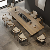 后现代实木桌椅组合现代简约家用办公功夫茶台茶桌茶盘一体泡茶桌