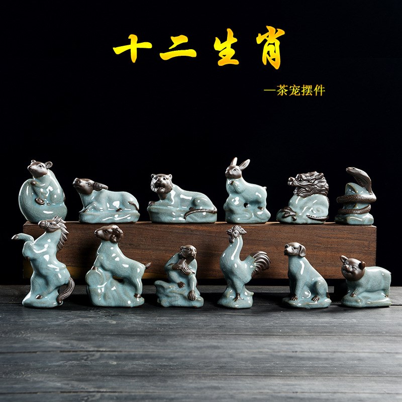 8WUW陶瓷十二生肖摆件鼠牛虎兔龙蛇马羊狗鸡狗猪属相工艺品家