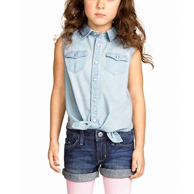 速发High Quality Kids Girl Denim Blouse Shirt,Soft Fabric Ca