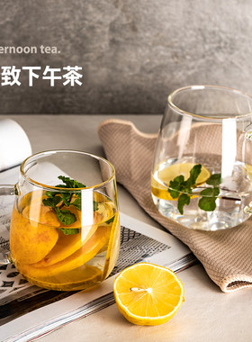 耐高温玻璃杯家用带把女款耐热水杯子套装家庭待客大容量泡花茶杯