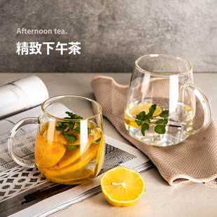 耐高温玻璃杯家用带把女款耐热水杯子套装家庭待客大容量泡花茶杯