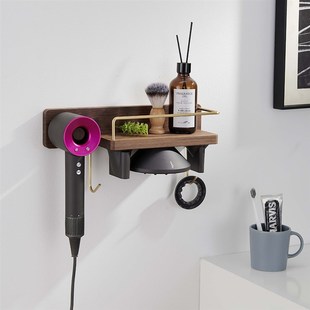 吹风机置物架实木收纳壁挂式支架多功能免打孔卫生间木质吹风机架