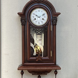 可座可挂实木机械座钟打响整点报时上链大挂钟表美式欧式美式客厅