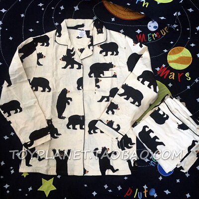 日系大黑熊卡通可爱睡衣情侣少女男士长袖长裤春秋家居服套装