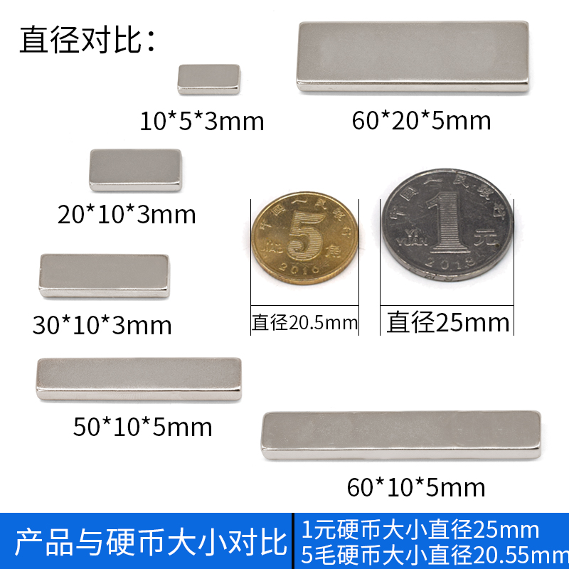 形0加厚度MM长方形吸铁石贴片高强60h1条铁钕-硼强力磁铁磁铁强磁