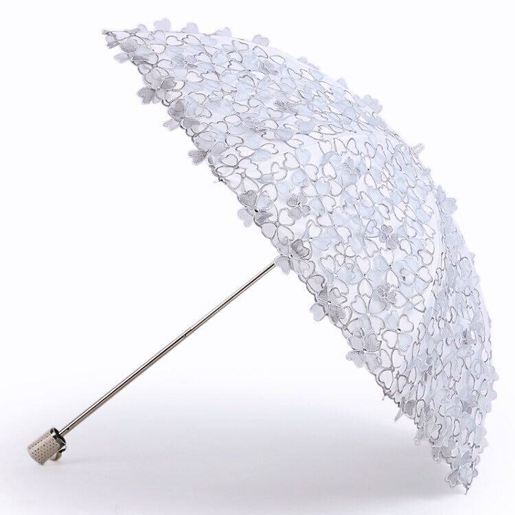 速发防晒防紫外线二折双层蕾丝刺绣花遮阳太阳伞黑胶公主晴雨洋伞