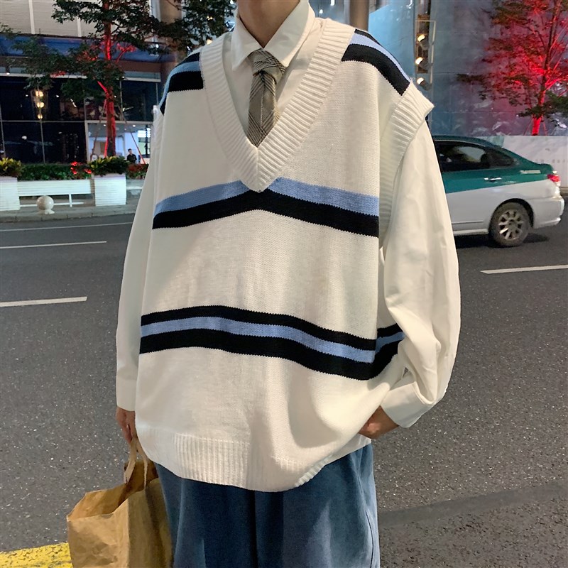 毛衣男针织衫背心春秋学院风宽松情侣潮流线衣马甲慵懒打底衫外套