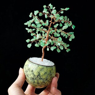 天然黄紫粉水晶发财树家居办公室桌面装饰品可爱工艺品招财树摆件