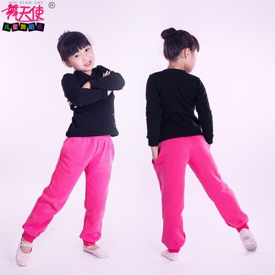 加绒厚儿童舞蹈练功服装拉丁女童跳舞冬季款长袖上V衣裤子分体套