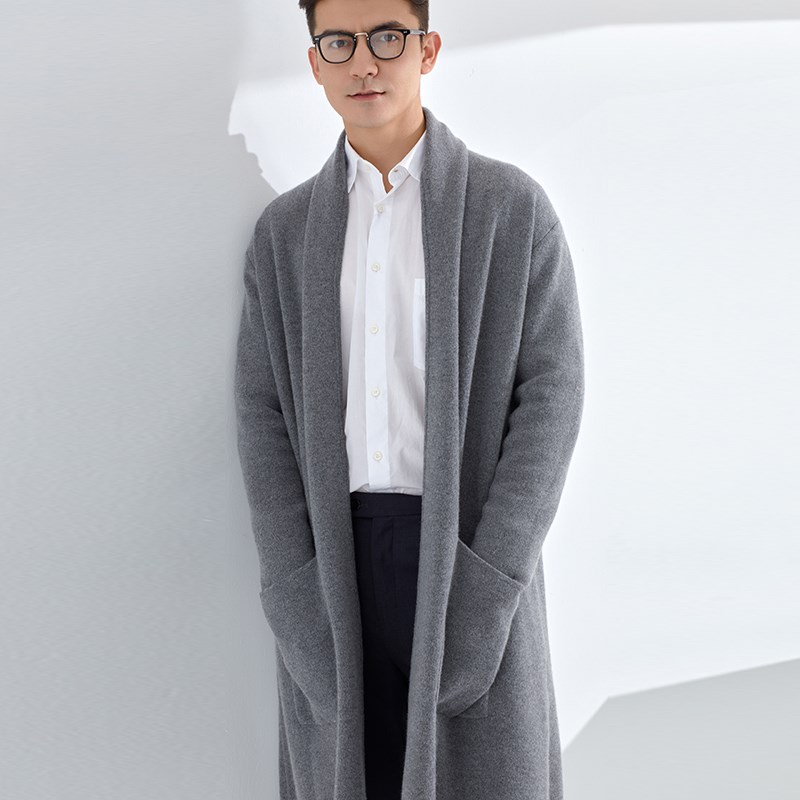 2024秋冬新款中长款加厚羊绒开衫男100%羊绒休闲百搭针织外套风衣