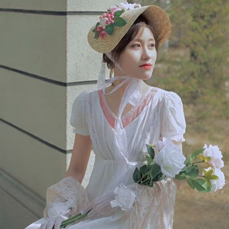 法式蕾丝帽田园草帽夏季遮阳女帽森系写真拍照时尚大号帽子拍摄道