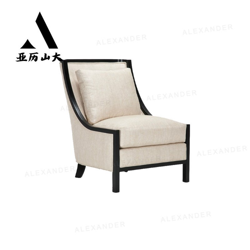 美式现代简美布艺单人沙发 新古典客厅实木扶手椅书房写字椅