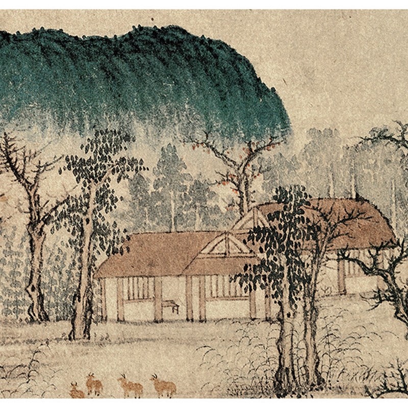 2U8K元赵孟頫 l鹊华秋色图 古代山水画横幅挂画高清复制装饰画临