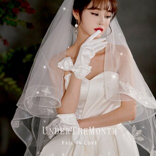 新娘结婚主婚纱头纱超仙森系网红拍照道具白色蓬S蓬头纱婚纱照配