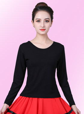 春夏装场舞服广上圆女新款莫代尔衣领长袖大码舞蹈服跳舞衣服夏装