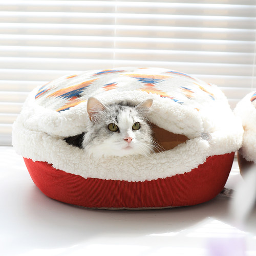 安全感铜锣烧猫窝耶诞节冬季保暖封闭式猫房子猫屋冬天睡觉用猫床