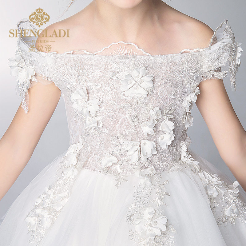 花童礼服女儿童婚纱女童公主裙白色蓬蓬纱婚O礼小主持人钢琴演出