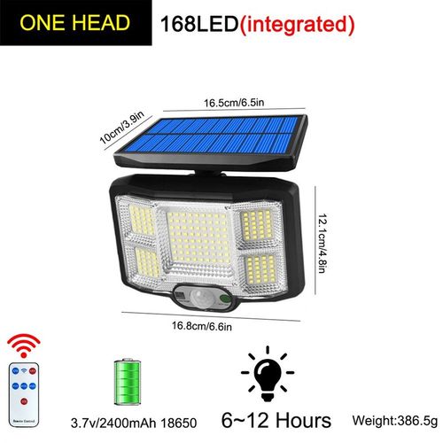 96/168 LED Remote Control Solar LED 3 Head Wall Lamp Inducti