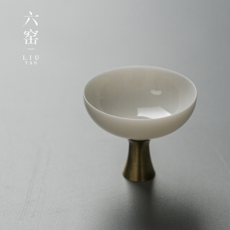 德化白瓷功套夫茶杯铜杯脚陶瓷品杯主人茗杯单杯个人小杯9u3rz2do