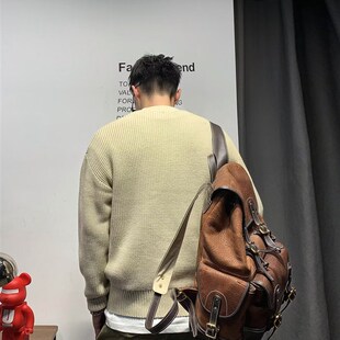 日系重磅毛衣男秋冬季修身保暖粗线半高领针织衫打底宽松卫衣外套