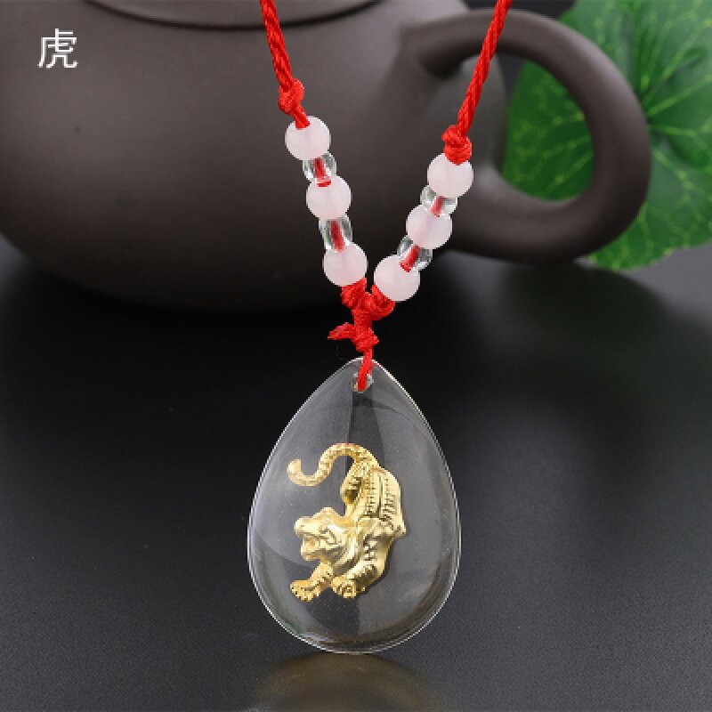 小众高货复古风十二生肖水晶饰品红绳吊坠男女款儿童项链兔礼物人
