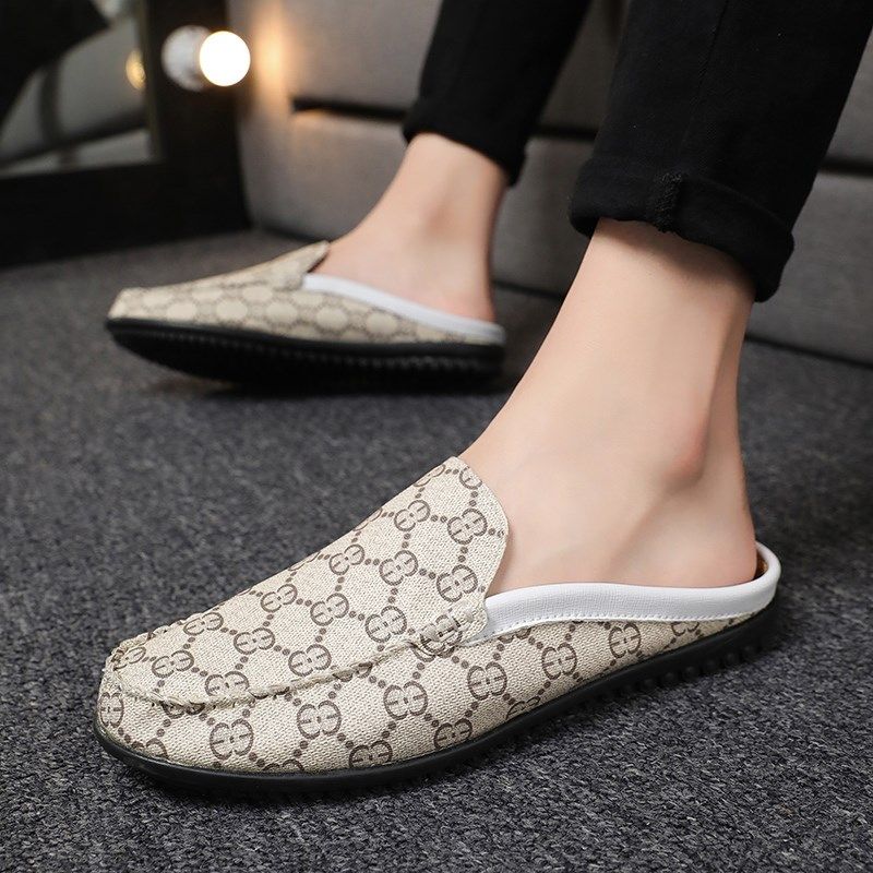 大码45半托鞋男夏季韩版潮流发型师花纹踩跟休闲豆豆皮鞋无后跟46,流行男鞋,乐福鞋（豆豆鞋）,淘宝优惠券,粉丝福利购,淘宝优惠卷