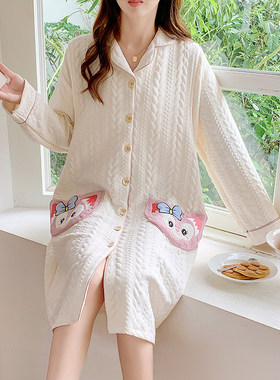 春秋冬季纯棉加厚空气棉产后喂奶哺乳睡裙月子服孕妇睡衣女连衣裙