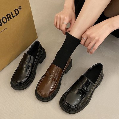 jk鞋子日系小皮鞋35-43码大码女4E1英伦风乐福鞋一脚蹬制服单鞋4