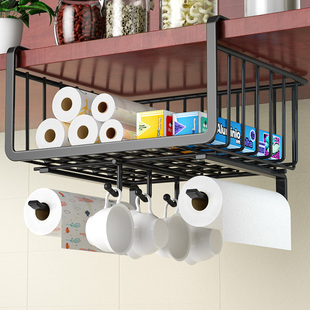 厨房收纳内置物h架吊柜橱柜下挂架免打孔储物架挂钩挂篮衣柜门神