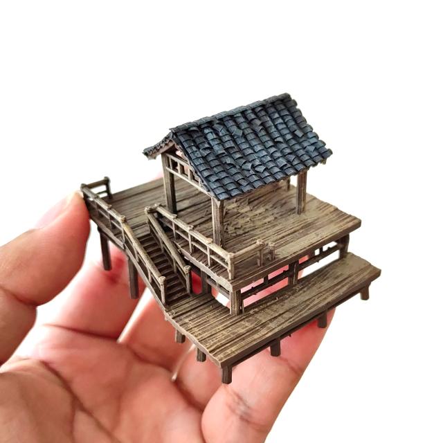 中式桌面装饰摆饰假山石盆景鱼z缸建筑凉亭模型国风居室玄关微景