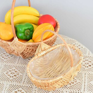 藤编手提花篮柳条编花店插花婚礼花童干花水果编织手工篮子礼品篮