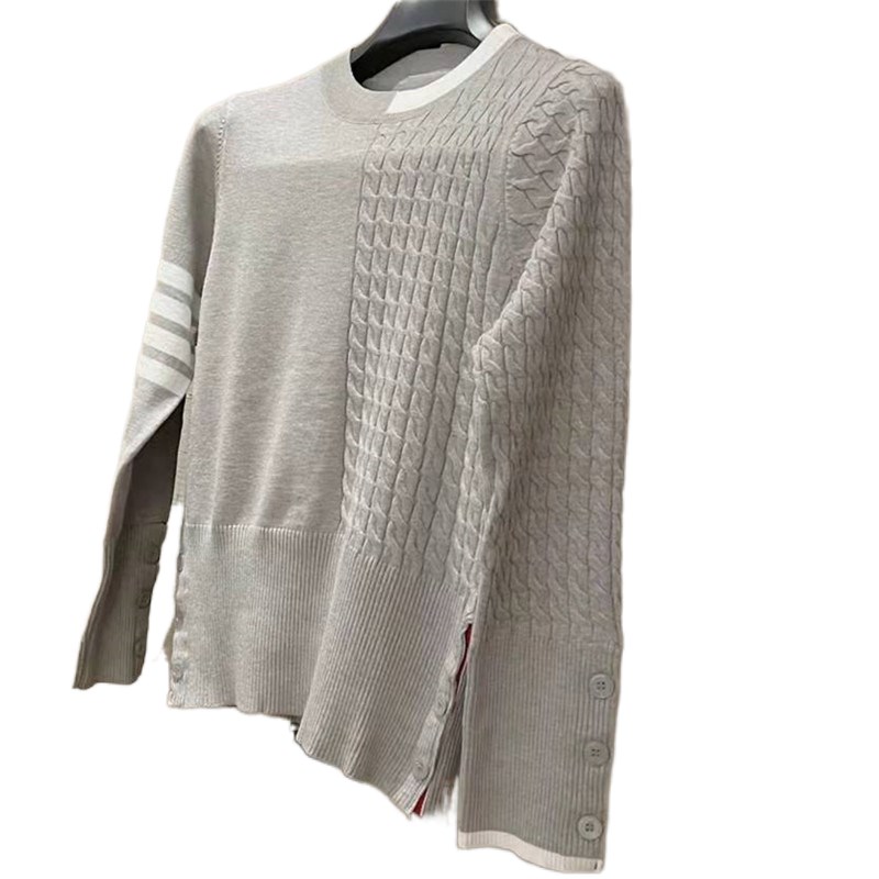 tb麻花拼接圆领针织衫女2024春秋季新款学院风韩版百搭休闲毛衣潮