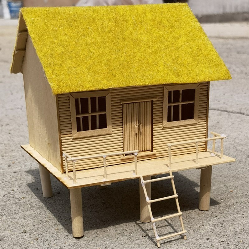 适用diy手工模型制作材料木冰糕棍冰棒棍条河姆渡人X干杆栏式房屋