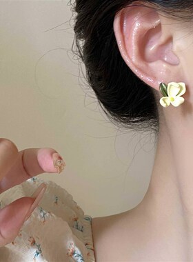 「栀子花开」可爱奶黄色甜美气质韩系小众设计感耳环耳饰无耳洞女
