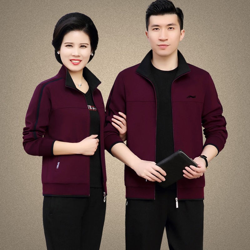 2021秋季新款中老年运动套装棉三件套情侣运动服爸爸妈妈套装团购