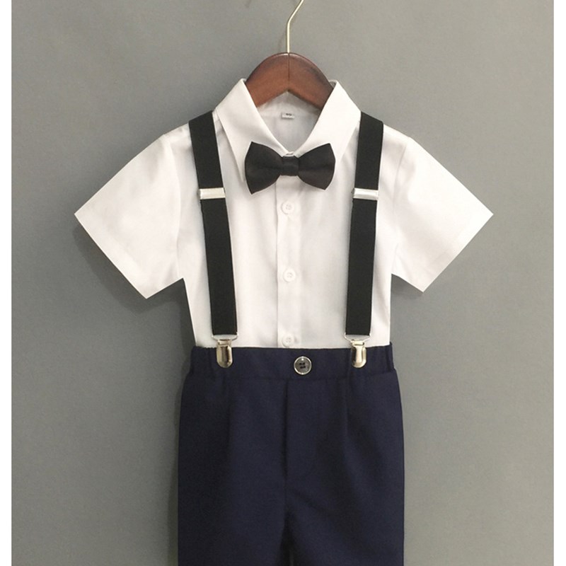 男童背带裤套装夏季新款中小童幼儿园西装演出表演主持人礼服短裤