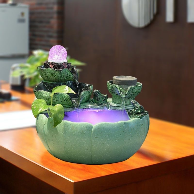 荷花流水喷泉摆件奢厅室内装饰品开环水景轻客风r水轮循业乔迁礼