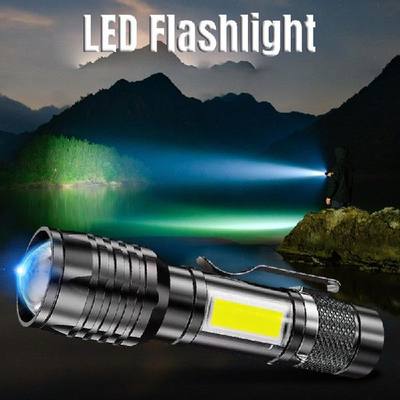 速发LED Light Strong Flashlight Built In Battery Zoom Focus