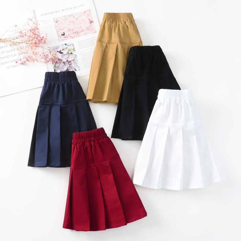 女童百褶裙黑色半身裙小学生百搭校服裙演出裙儿童纯棉酒红短裙子