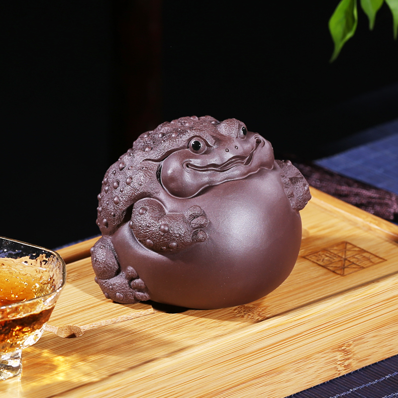 紫砂茶宠摆件大红袍一鼓作气招财小金蟾精品可养功夫茶玩茶道创意