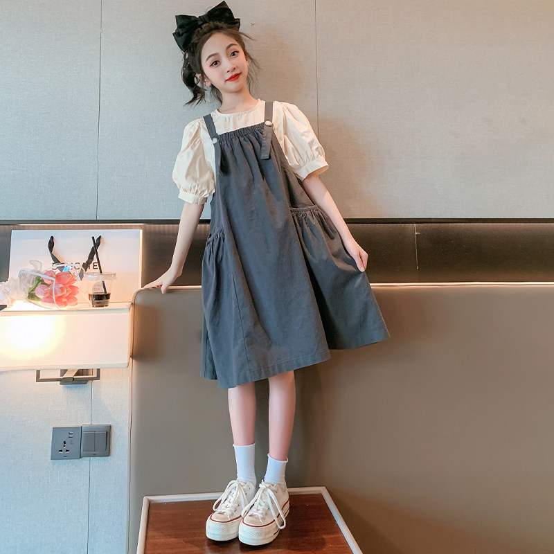next sara女童连衣裙夏装背带裙套装2023年新款洋气纯棉儿童裙子