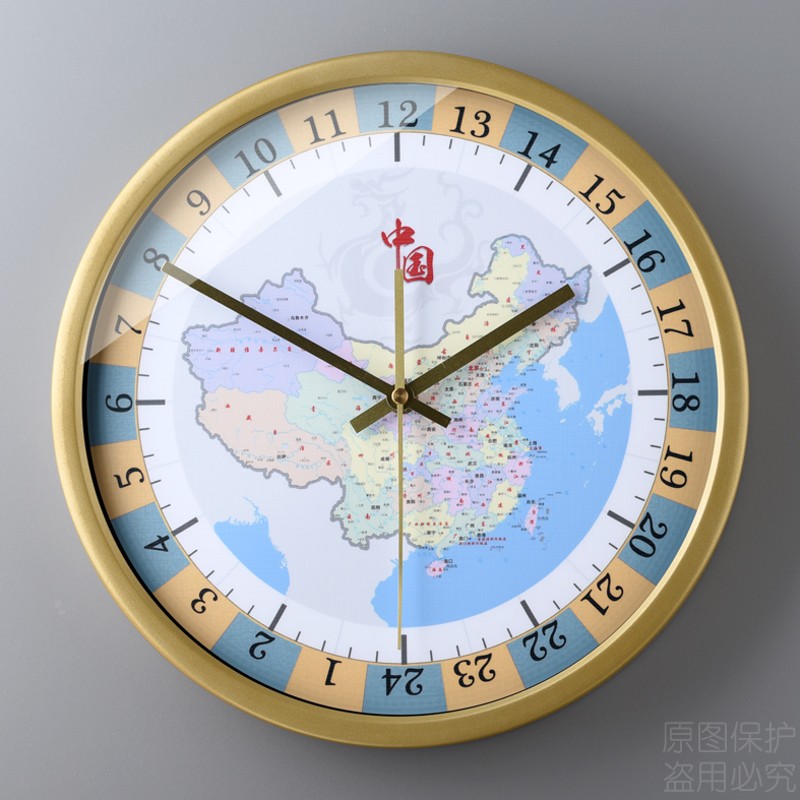 现货包邮a中式子午创意中国24小时装饰挂钟客厅十二时辰金属边钟