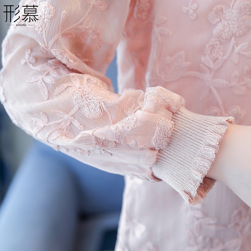 现货春装2024年新款春秋蕾丝打底衫女装雪纺衬衫时尚洋气流行小衫