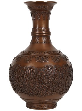 紫铜缠枝莲花瓶摆件新中式家居客厅办公室装饰品摆设开业乔迁礼品