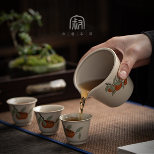 古朴陶瓷大号公道杯草木灰漫音茶汤杯匀杯功夫茶具茶水分离杯茶海